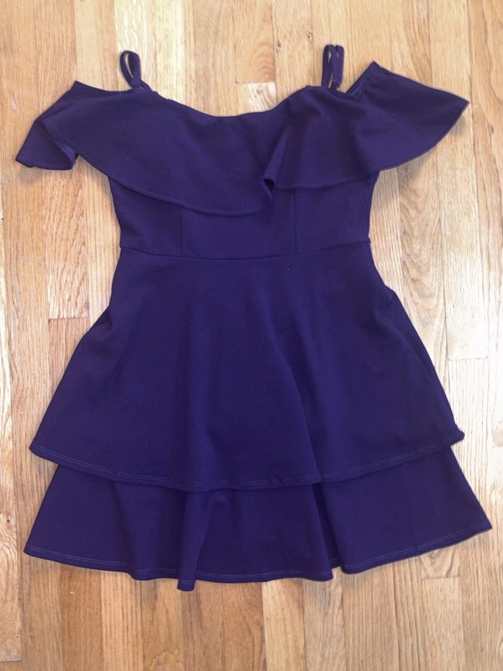 B Darlin Girls Dark Purple Ruffle Off-Shoulder Tiered Dress